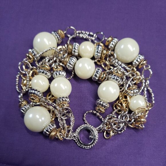 Bijoux Stella Multistrand Mixed Metals Faux Pearl Bracelet, NWT - Picture 1 of 12
